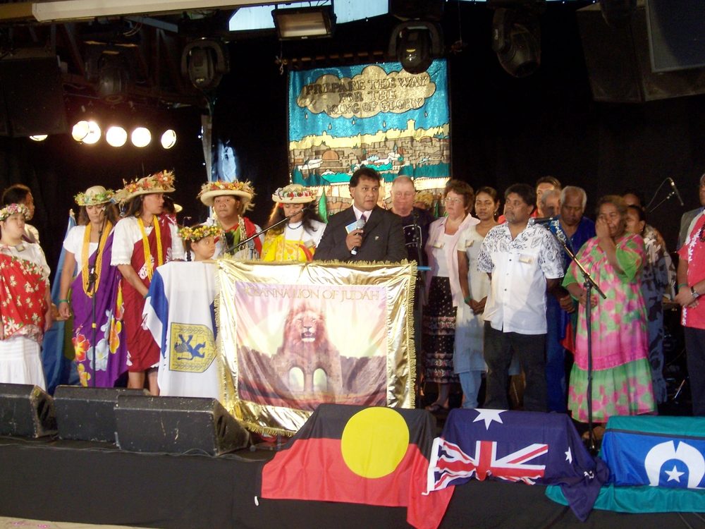 Apostle Norman Miller leading the Bethany Gate presentations at the All Nations Convocation Jerusalem, 2006