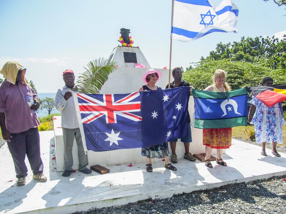 The Millers in Vanuatu at the de Quiros monument, 2012